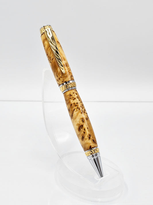 Admiral Executive Alaskan Yellow Cedar Burl Twist Ballpoint -  Chrome & Gold