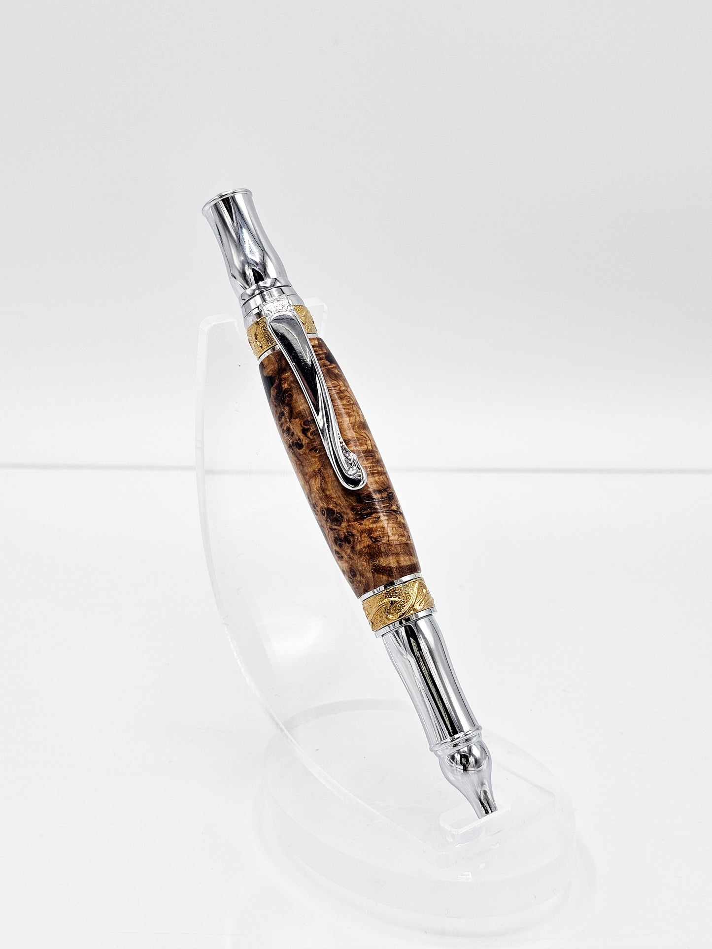 Art Nouveau Executive Hybrid Black Ash Burl Wood/Violet Twist Ballpoint -  Gold Tn + Chrome