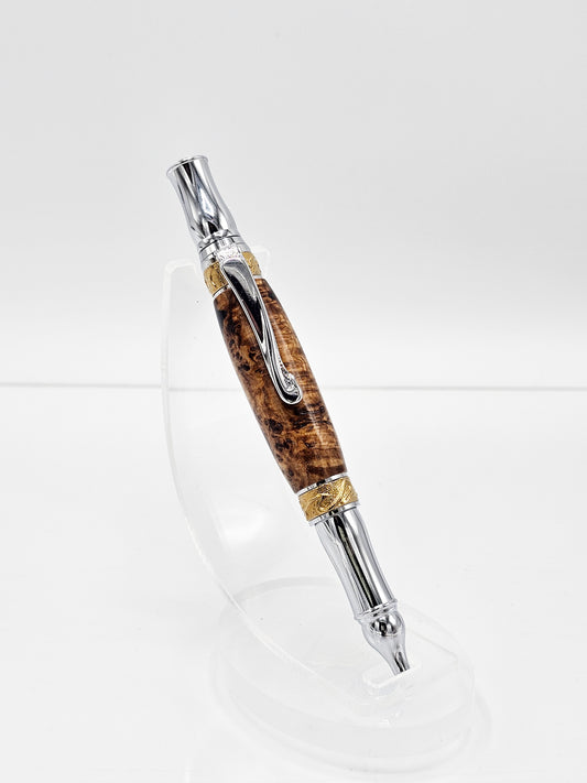 Art Nouveau Executive Hybrid Black Ash Burl Wood/Violet Twist Ballpoint -  Gold Tn + Chrome