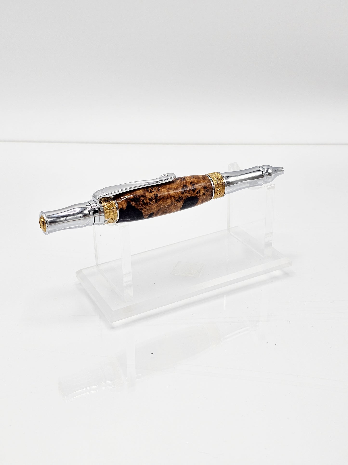 Art Nouveau Executive Hybrid Black Ash Burl Wood/Violet Twist Ballpoint -  Gold Tn + Chrome