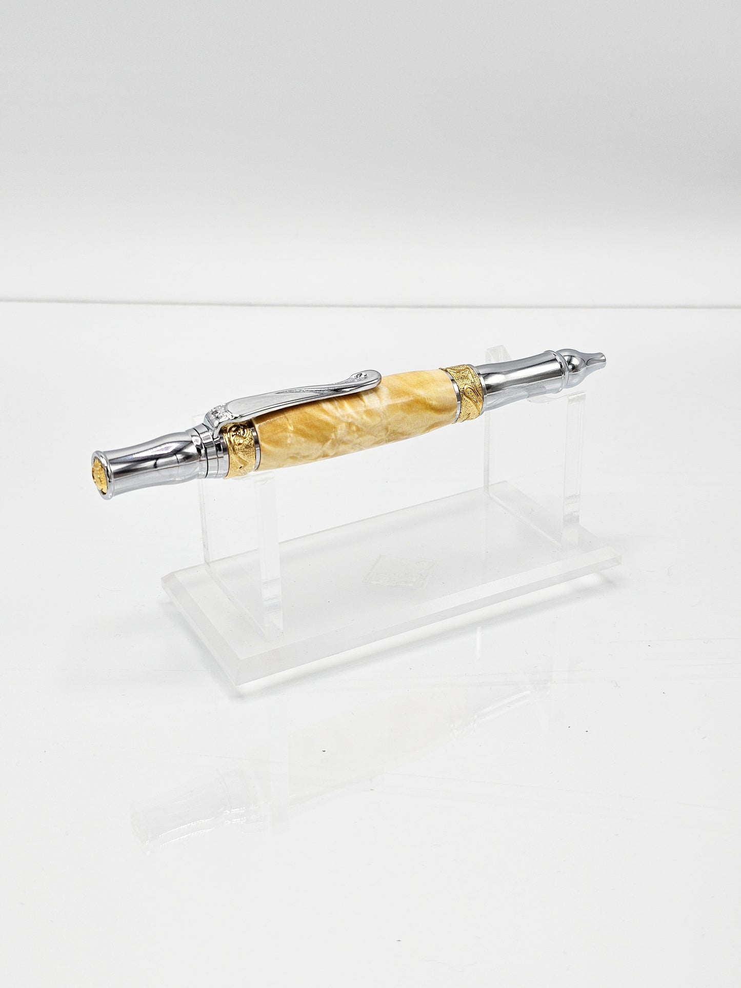 Art Nouveau Executive Natural Maple Burl Twist Ballpoint -  Gold Tn + Chrome