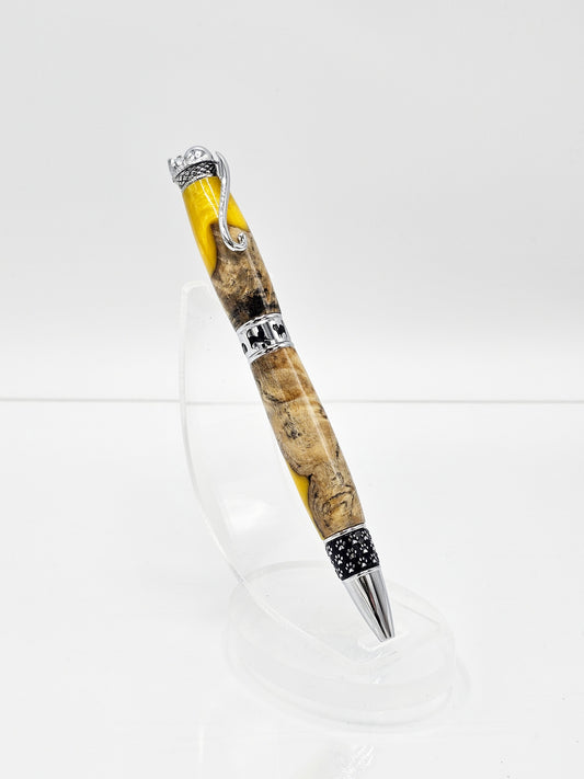 Cheshire Cat-Themed Twist Ballpoint Hybrid Buckeye Burl Wood/Lemon - Chrome