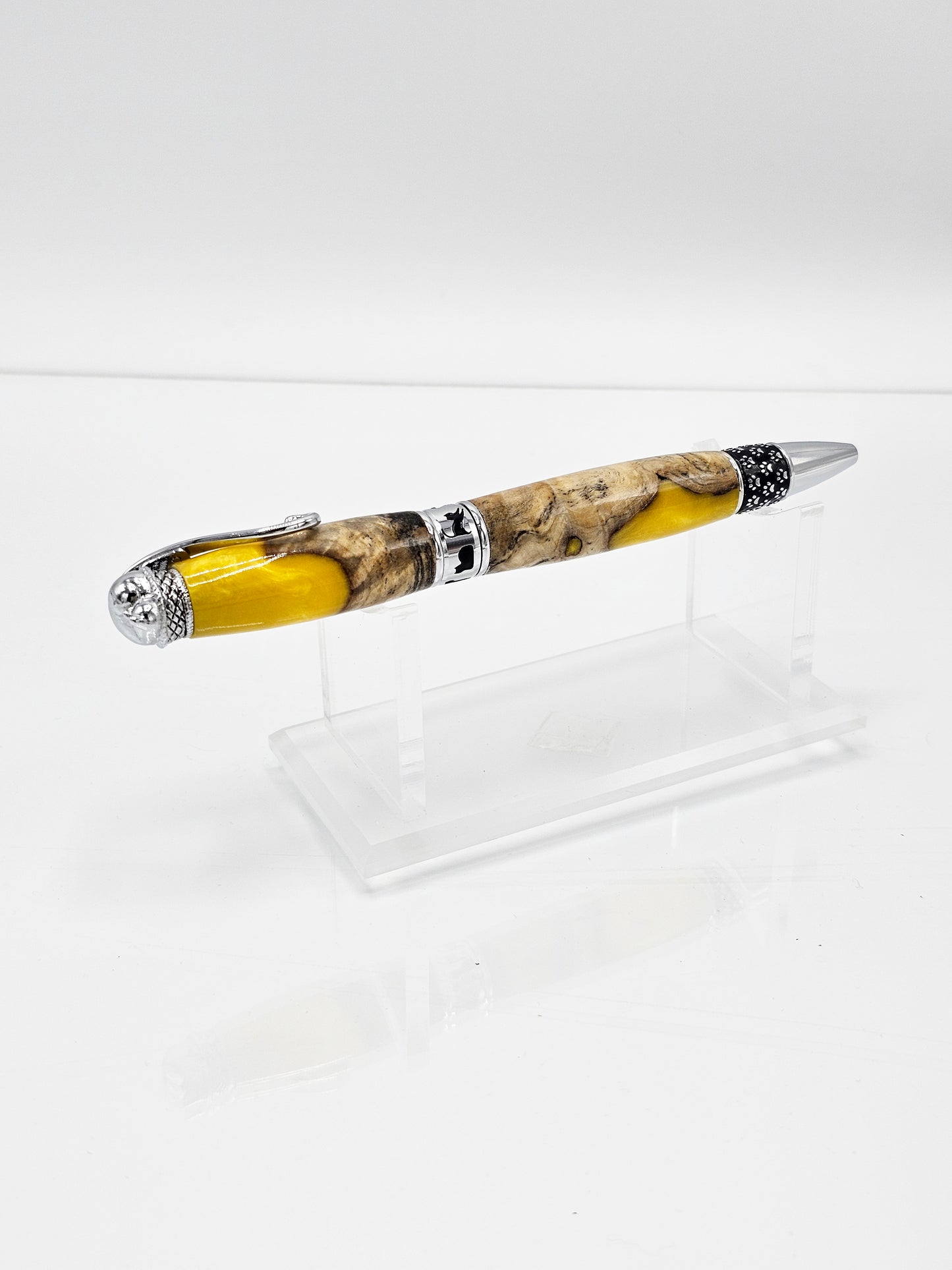 Cheshire Cat-Themed Twist Ballpoint Hybrid Buckeye Burl Wood/Lemon - Chrome