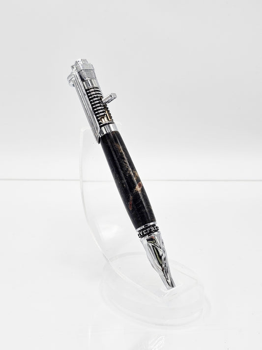 Easy Rider Black Buckeye Burl Wood Kickstart Action Ballpoint - Chrome