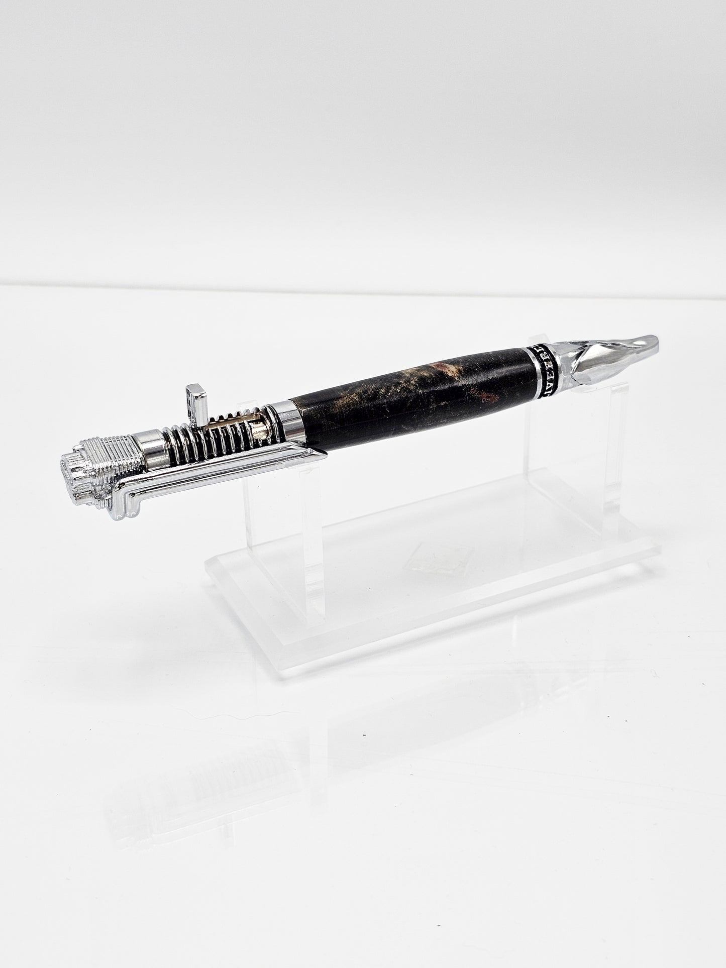 Easy Rider Black Buckeye Burl Wood Kickstart Action Ballpoint - Chrome