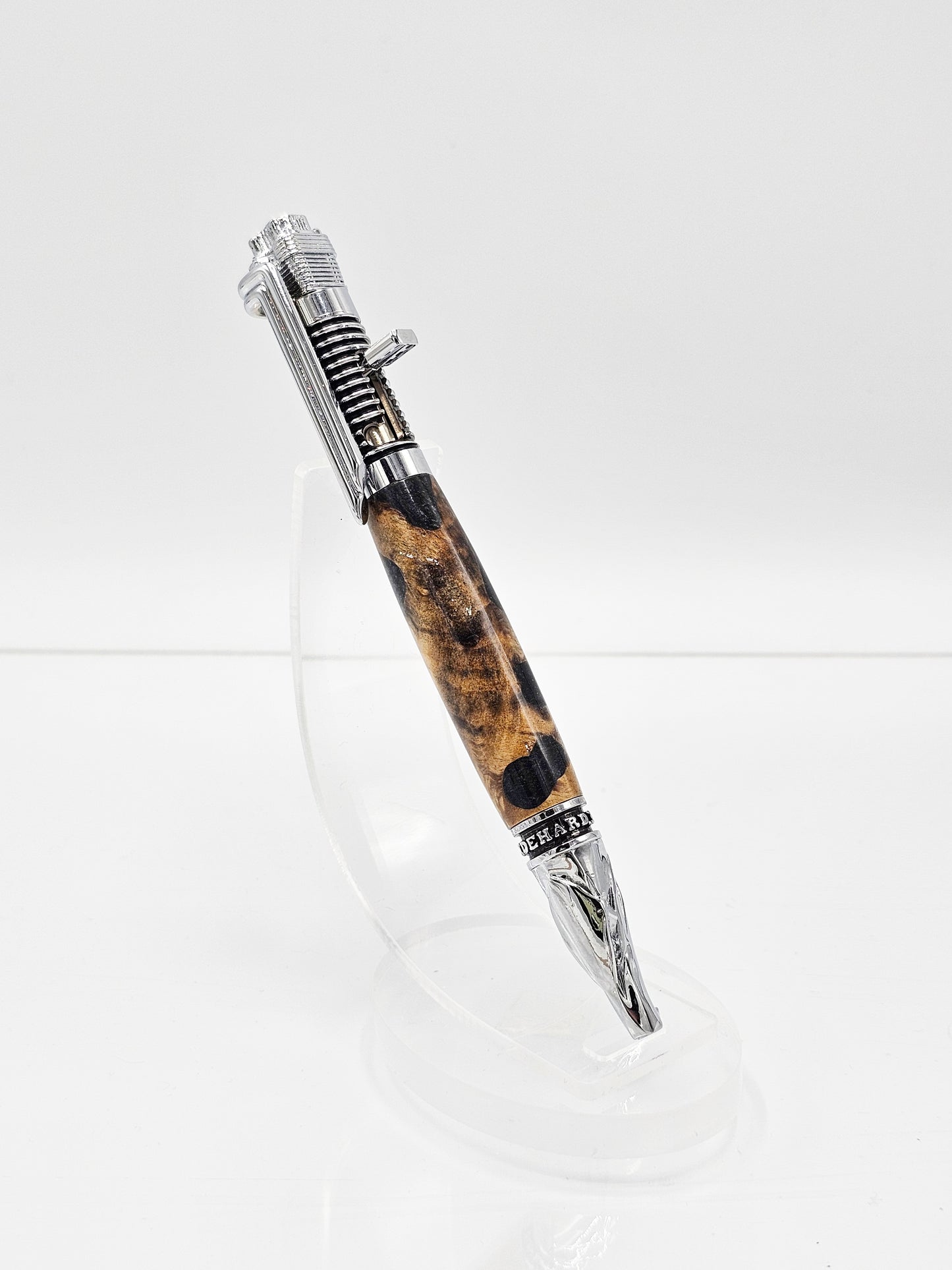 Easy Rider Hybrid Buckeye Burl Wood/Black Kickstart Action Ballpoint - Chrome