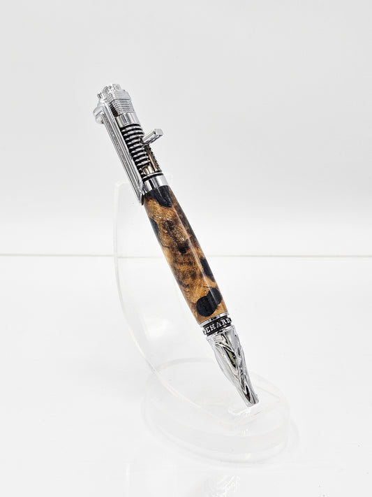 Easy Rider Hybrid Buckeye Burl Wood/Black Kickstart Action Ballpoint - Chrome