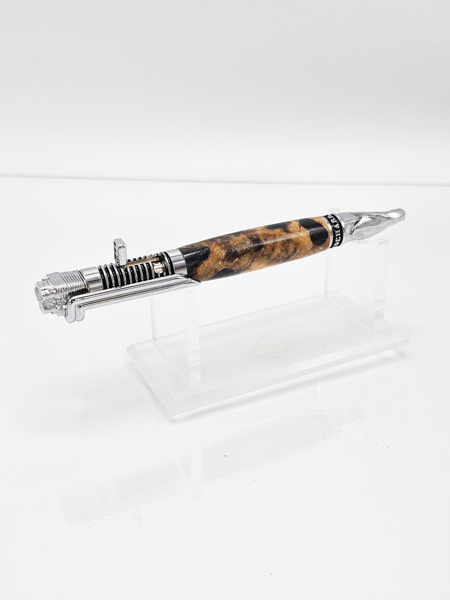 Easy Rider Hybrid Buckeye Burl Wood/Black Kickstart Action Ballpoint - Chrome