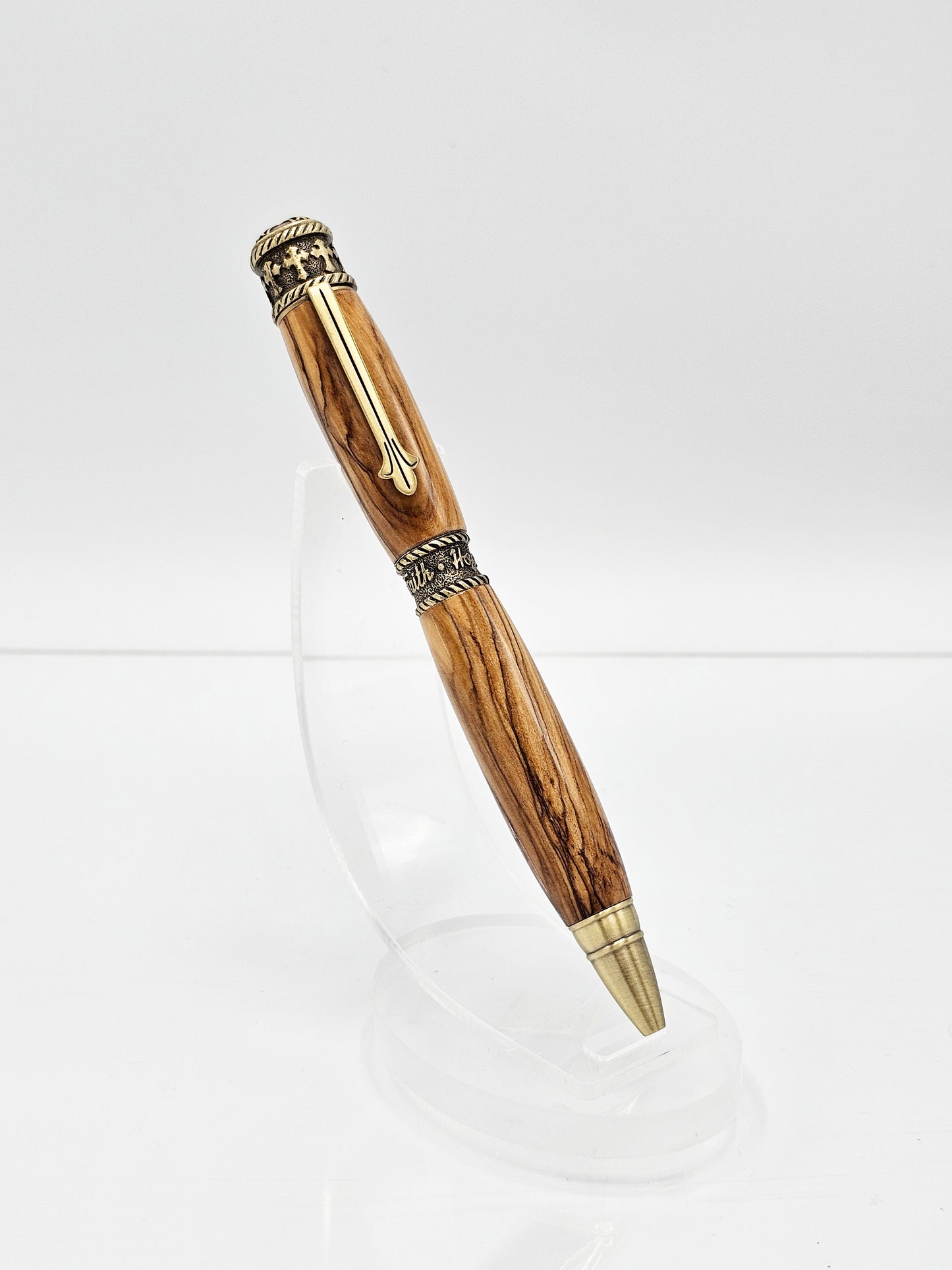 Faith Bethlehem Olive Wood Antique Brass Twist Ballpoint