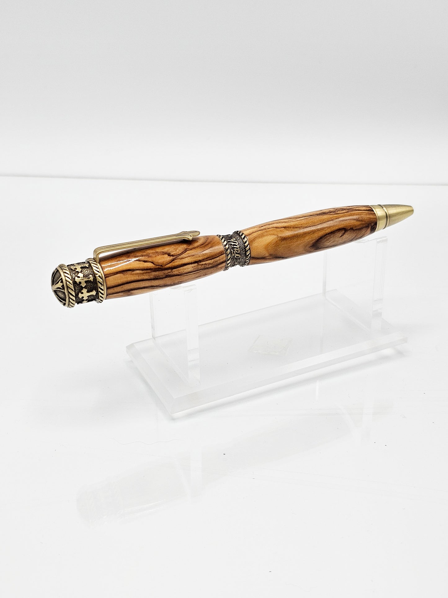 Faith Bethlehem Olive Wood Antique Brass Twist Ballpoint