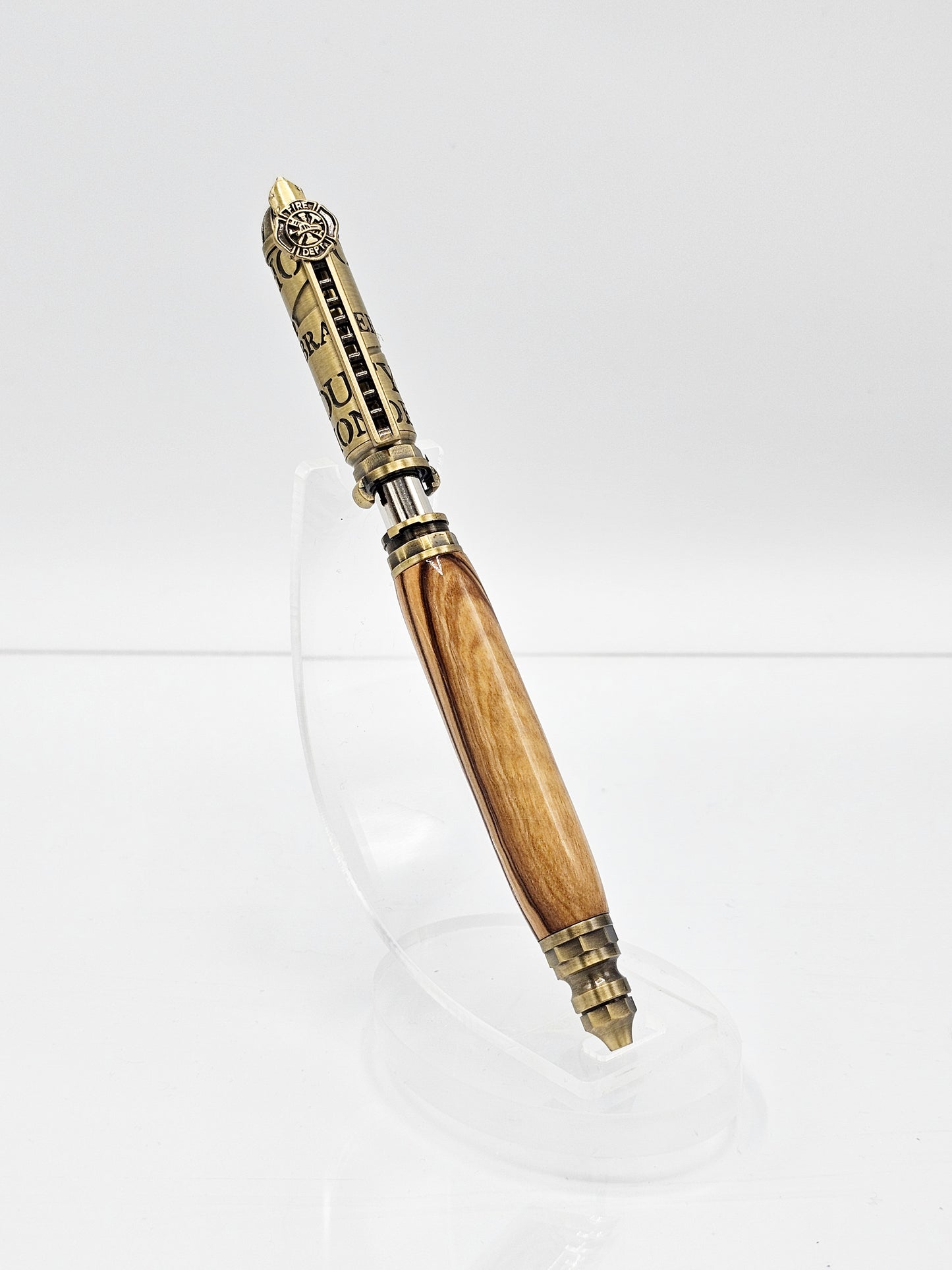 Firefighter's Bethlehem Olive Wood Ballpoint - Antique Brass