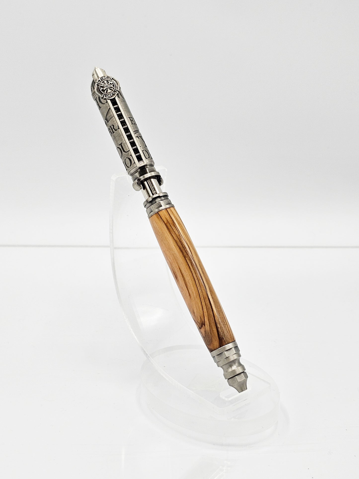 Firefighter's Bethlehem Olive Wood Ballpoint - Antique Pewter