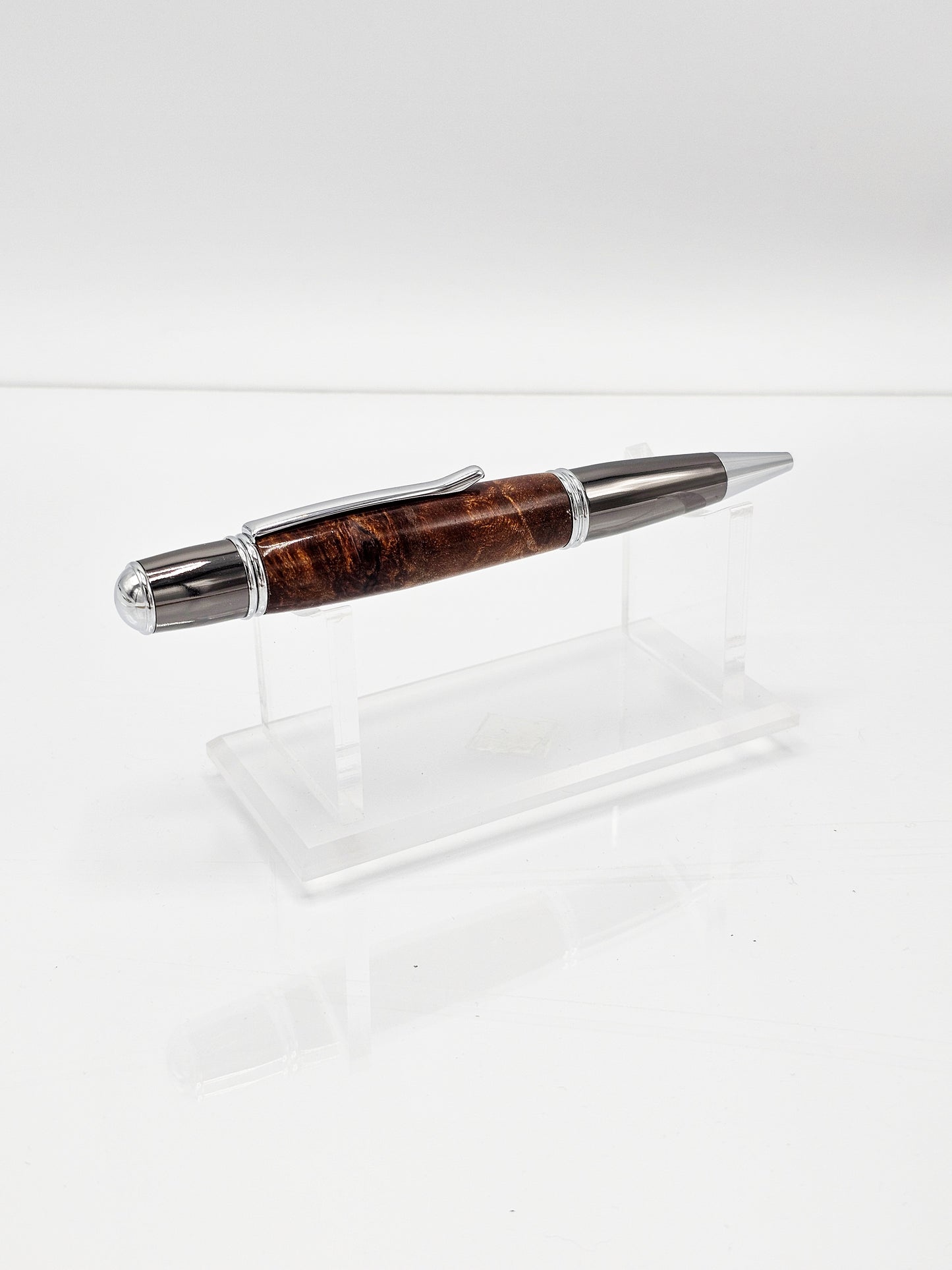 Grande Natural Box Elder Burl Wood Twist Ballpoint - Chrome and Gun Metal