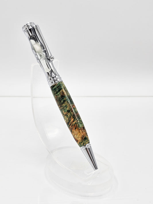 Hourglass Green Box Elder Burl Wood Twist Ballpoint - Chrome