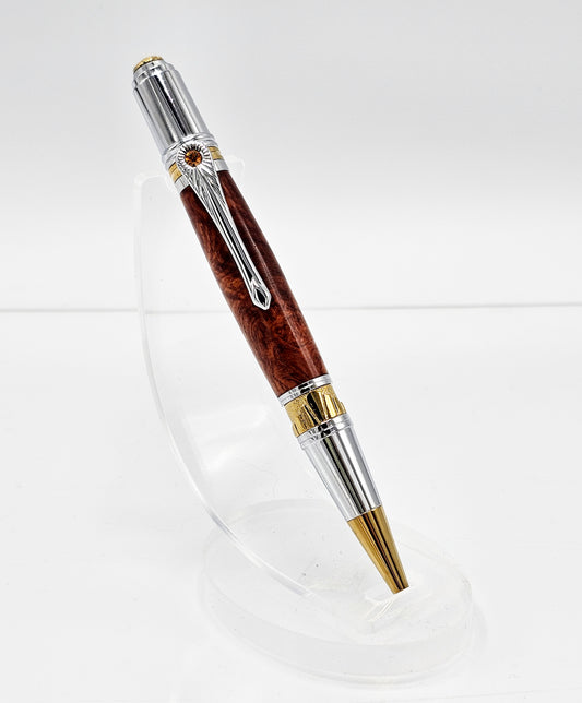 Icon Amboyna Burl Wood Twist Ballpoint - Chrome + Gold Titanium