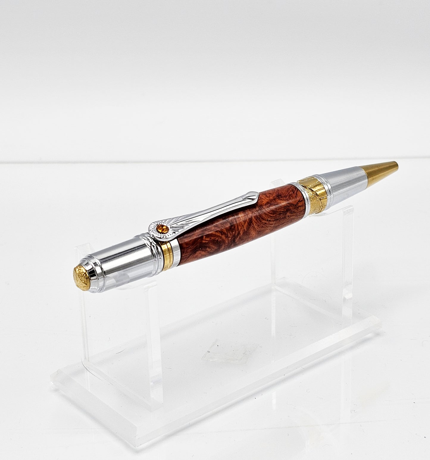 Icon Amboyna Burl Wood Twist Ballpoint - Chrome + Gold Titanium