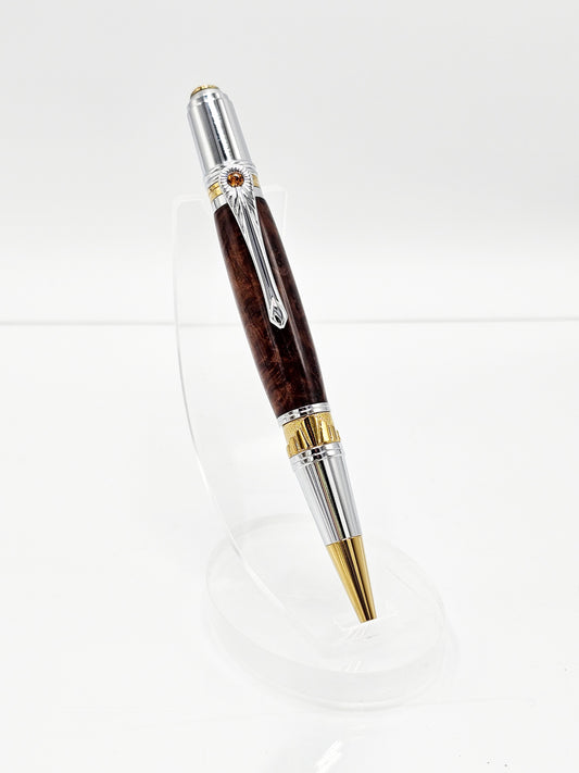 Icon Exceptional Redwood Lace Burl Wood Twist Ballpoint - Chrome + Gold Titanium