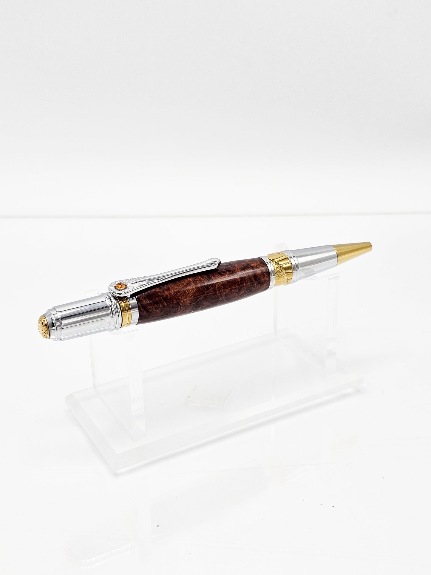 Icon Exceptional Redwood Lace Burl Wood Twist Ballpoint - Chrome + Gold Titanium