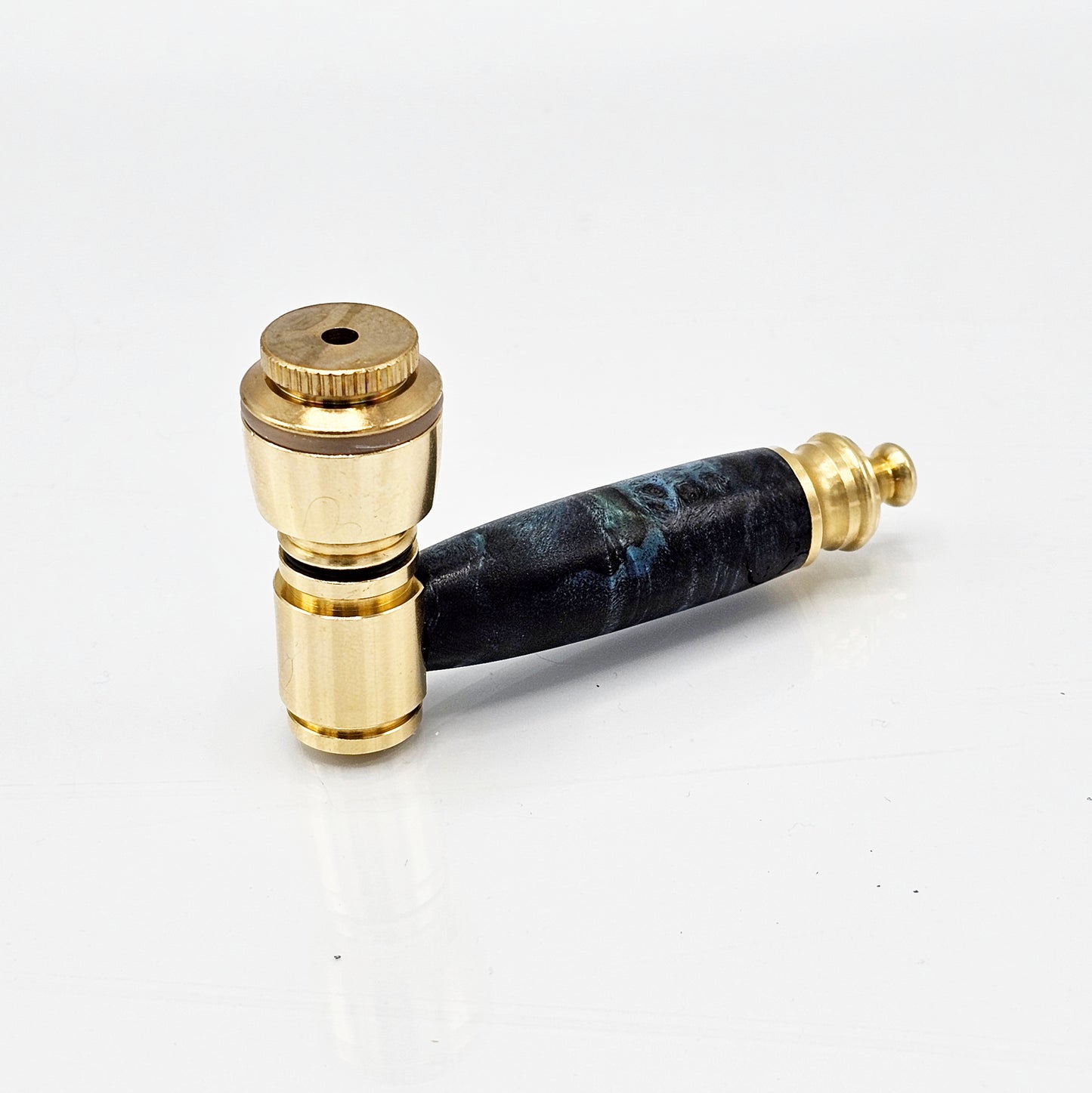 Little Bud Smoking Pipe – Yellow Brass with Blue Buckeye Burl