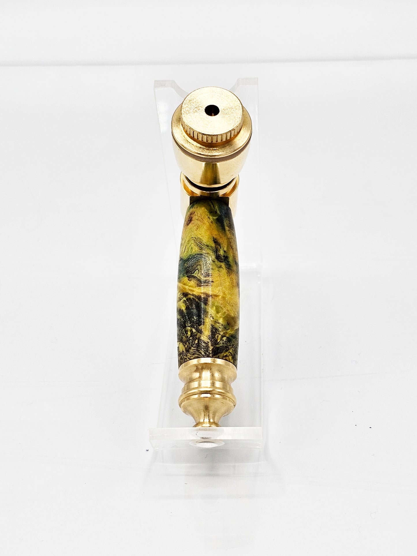 Little Bud Smoking Pipe – Yellow Brass with Blue and Gold Buckeye Burl