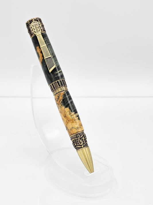 Maestro Black Box Elder Burl Twist Ballpoint - Antique Brass