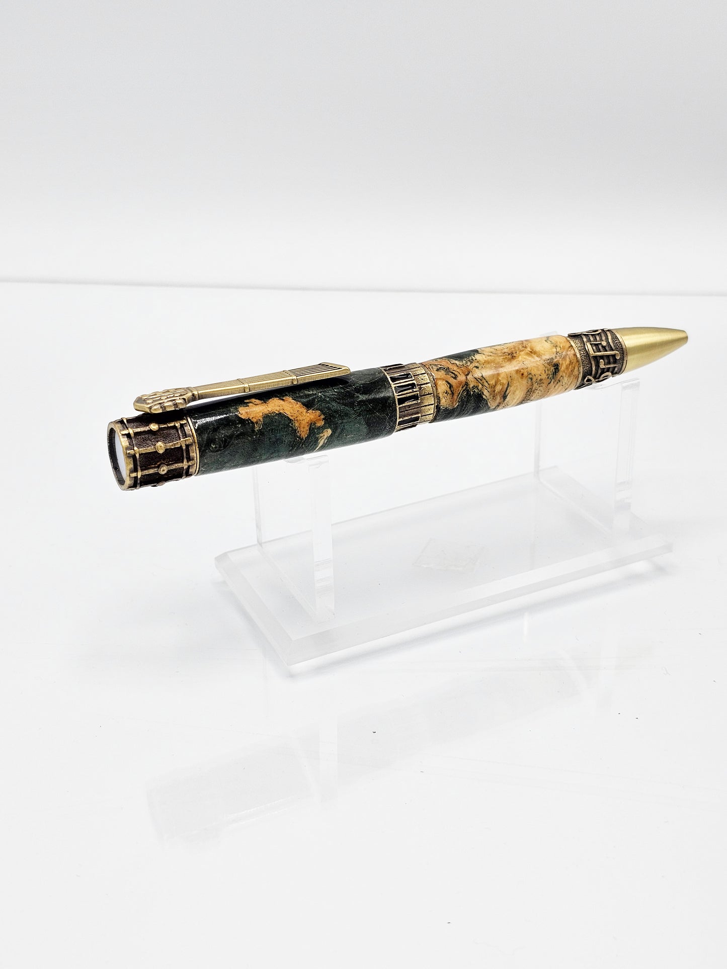 Maestro Black Box Elder Burl Twist Ballpoint - Antique Brass