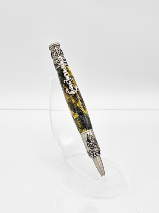 Navigator Buckeye Burl Wood Twist Ballpoint - Antique Pewter