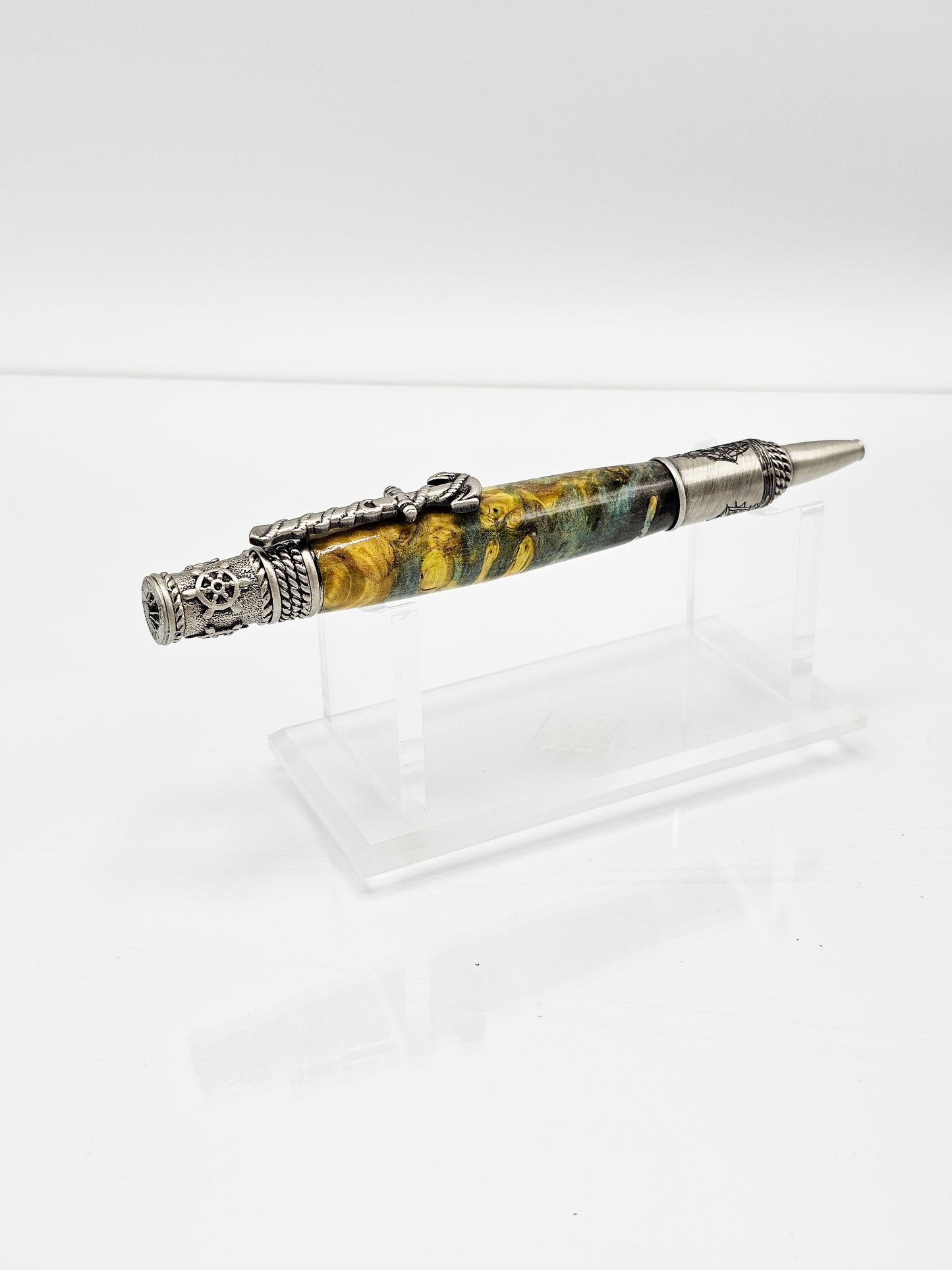 Navigator Buckeye Burl Wood Twist Ballpoint - Antique Pewter