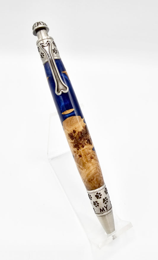 Paws Australian Burl/Cobalt Click Ballpoint - Antique Pewter