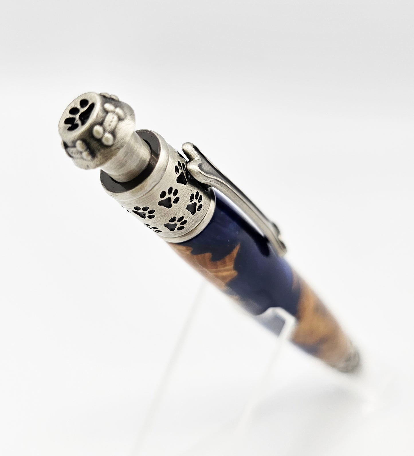 Paws Australian Burl/Cobalt Click Ballpoint - Antique Pewter