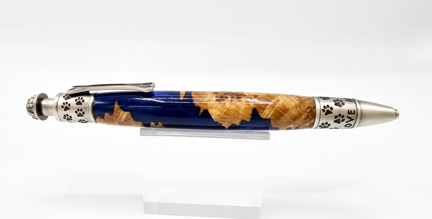 Paws Australian Burl/Cobalt Click Ballpoint - Antique Pewter