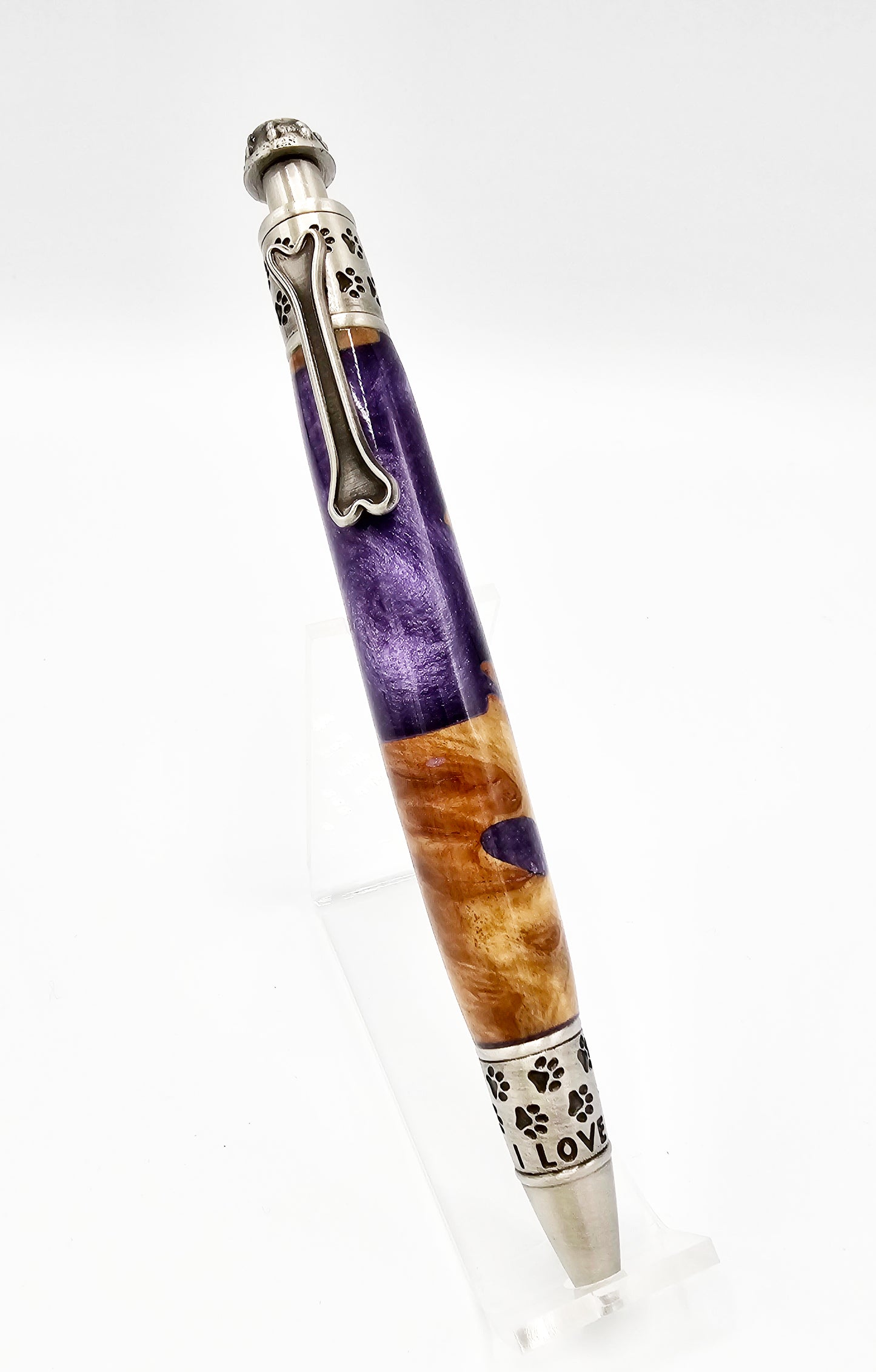 Paws Australian Burl/Purple Click Ballpoint - Antique Pewter