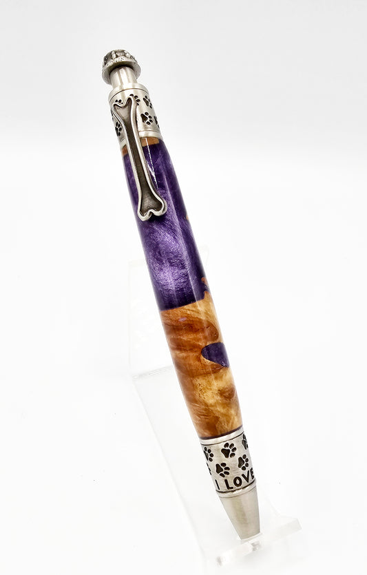 Paws Australian Burl/Purple Click Ballpoint - Antique Pewter