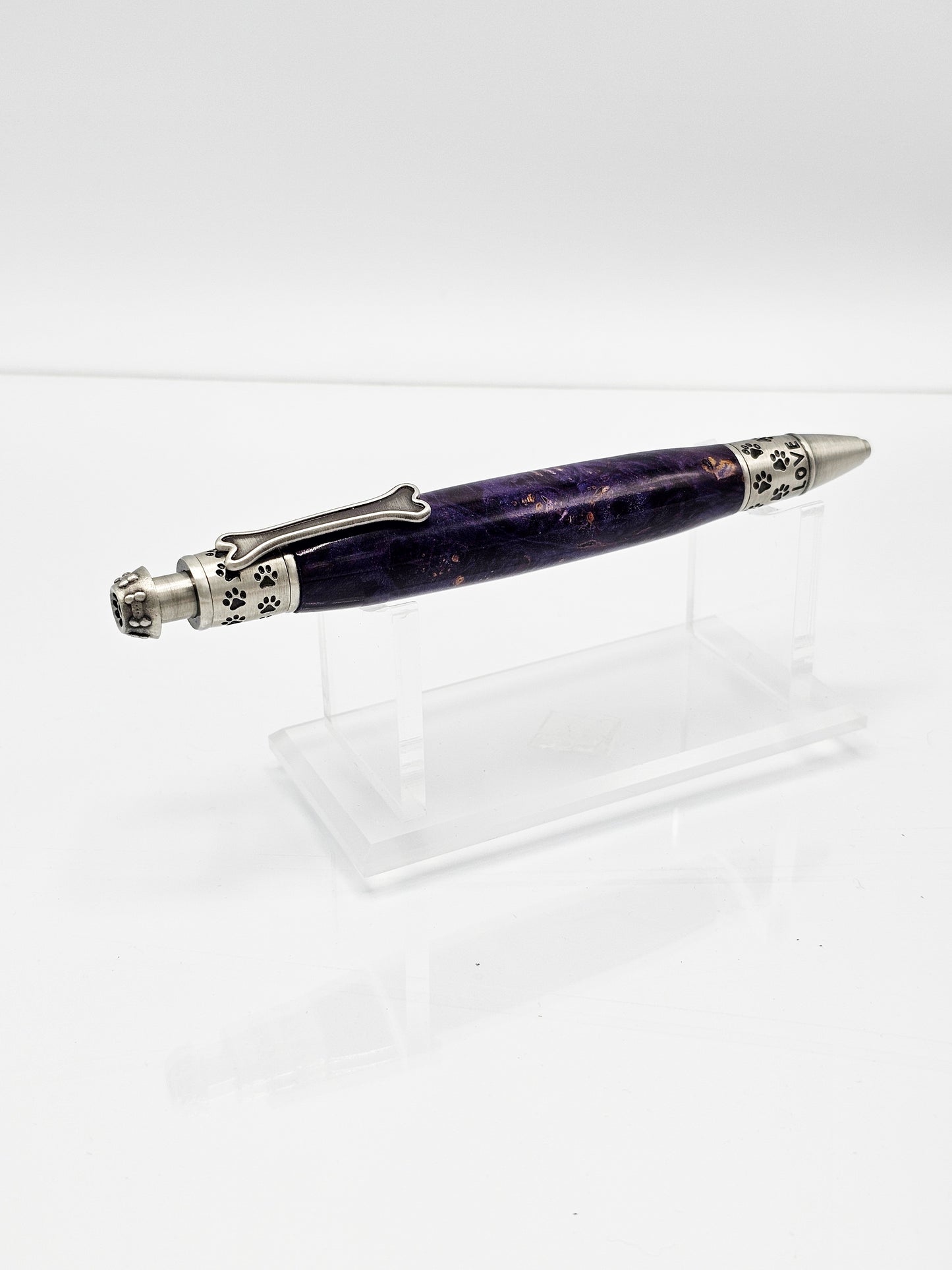 Paws Violet Box Elder Burl Wood Click Ballpoint - Antique Pewter