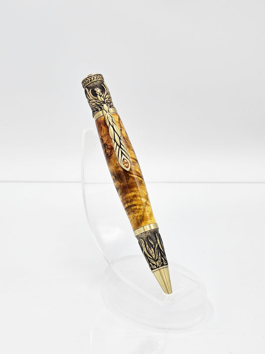 Phoenix Gold Box Elder Burl Wood Ballpoint Twist - Antique Brass