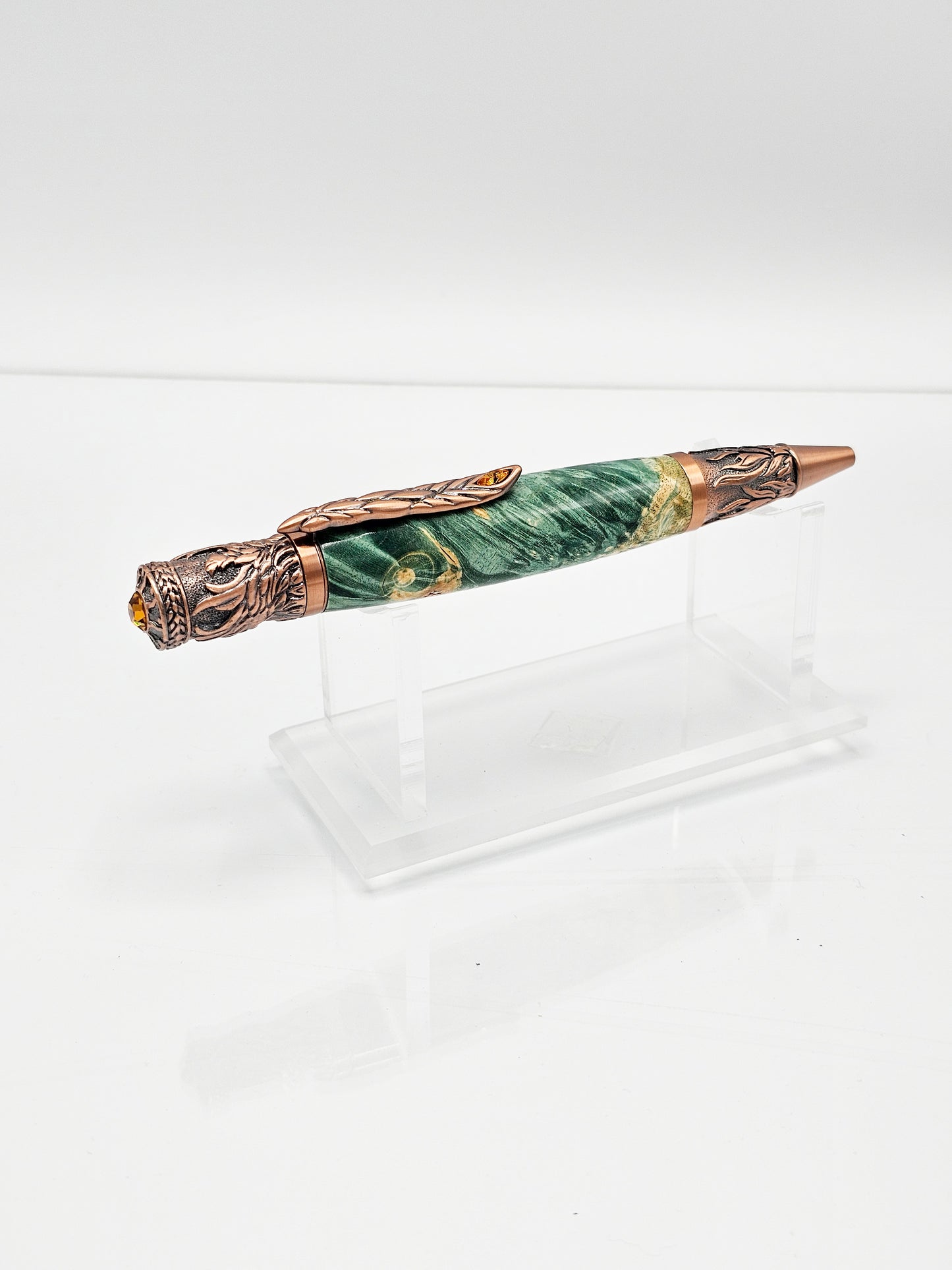 Phoenix Green Box Elder Burl Wood Twist Ballpoint - Antique Copper