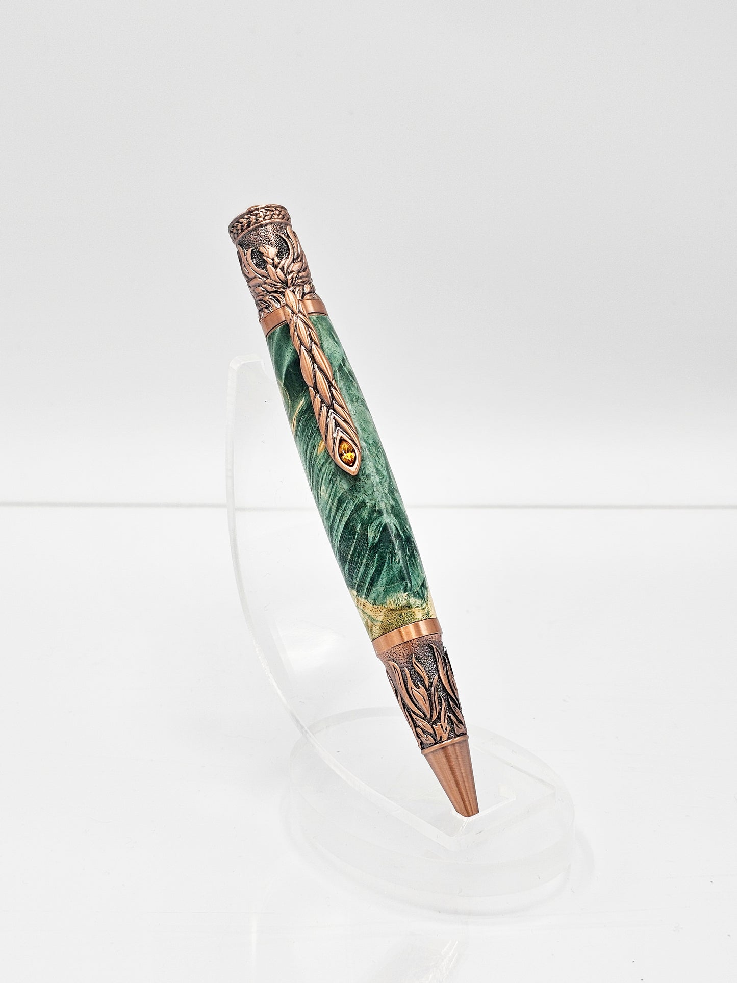 Phoenix Green Box Elder Burl Wood Twist Ballpoint - Antique Copper