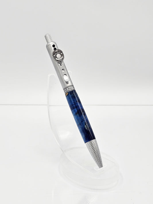 Police Blue Box Elder Burl Wood Click Ballpoint - Satin Chrome