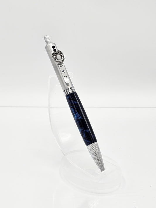 Police Blue Wave Click Ballpoint - Satin Chrome