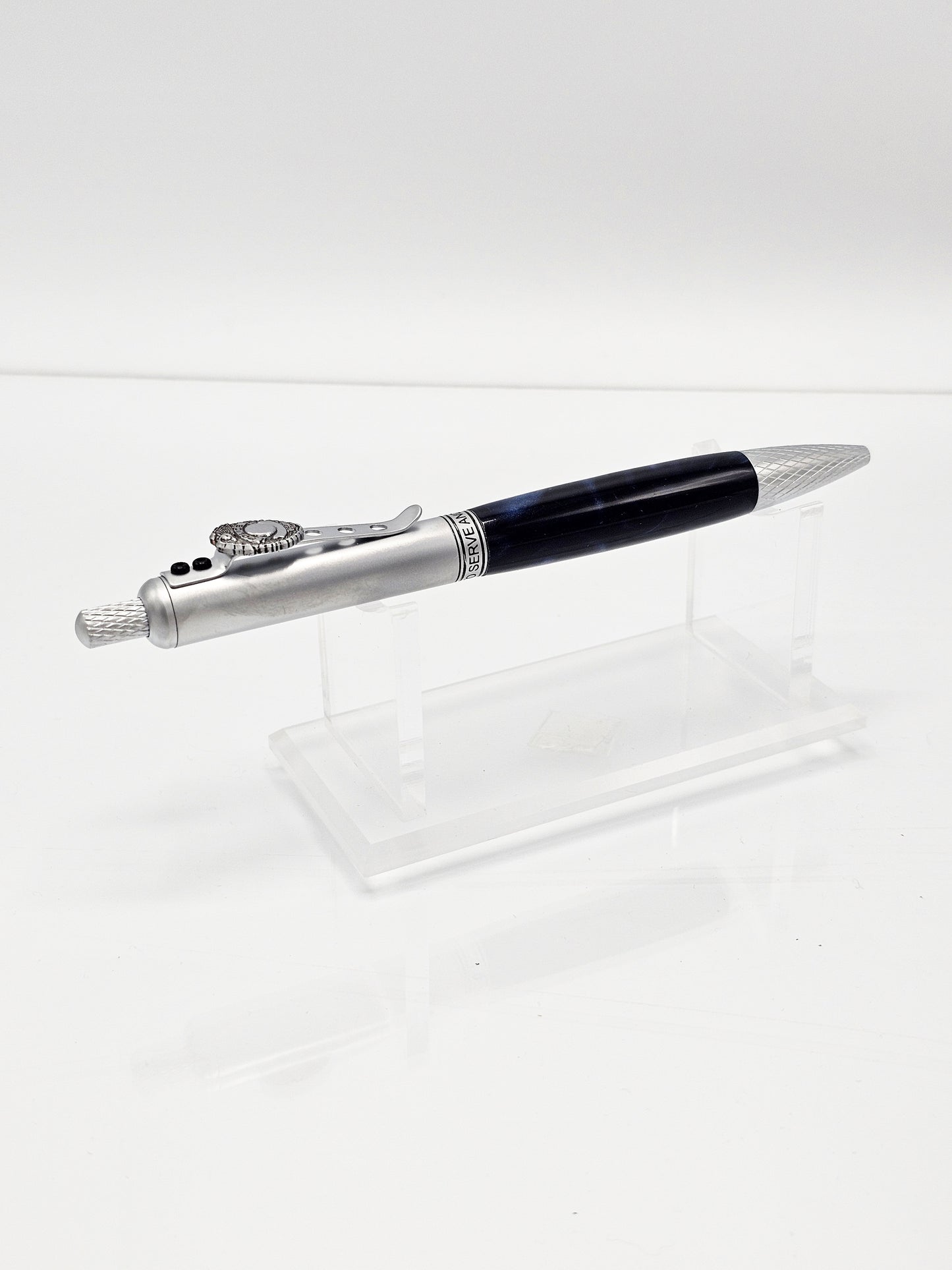 Police Blue Wave Click Ballpoint - Satin Chrome