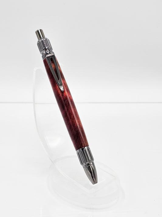 Precision Vintage Red Curly Redwood Click Ballpoint - Gunmetal