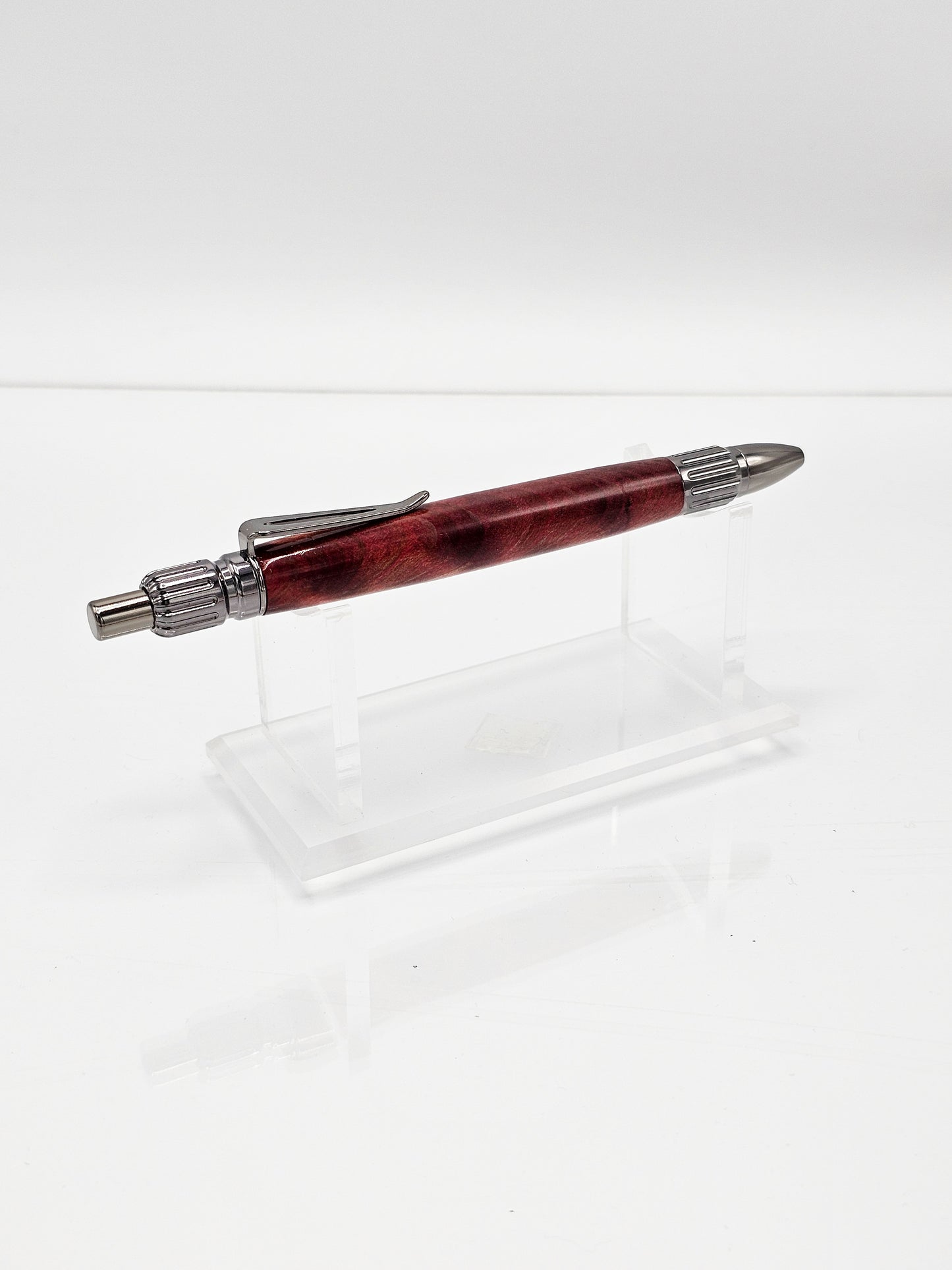 Precision Vintage Red Curly Redwood Click Ballpoint - Gunmetal