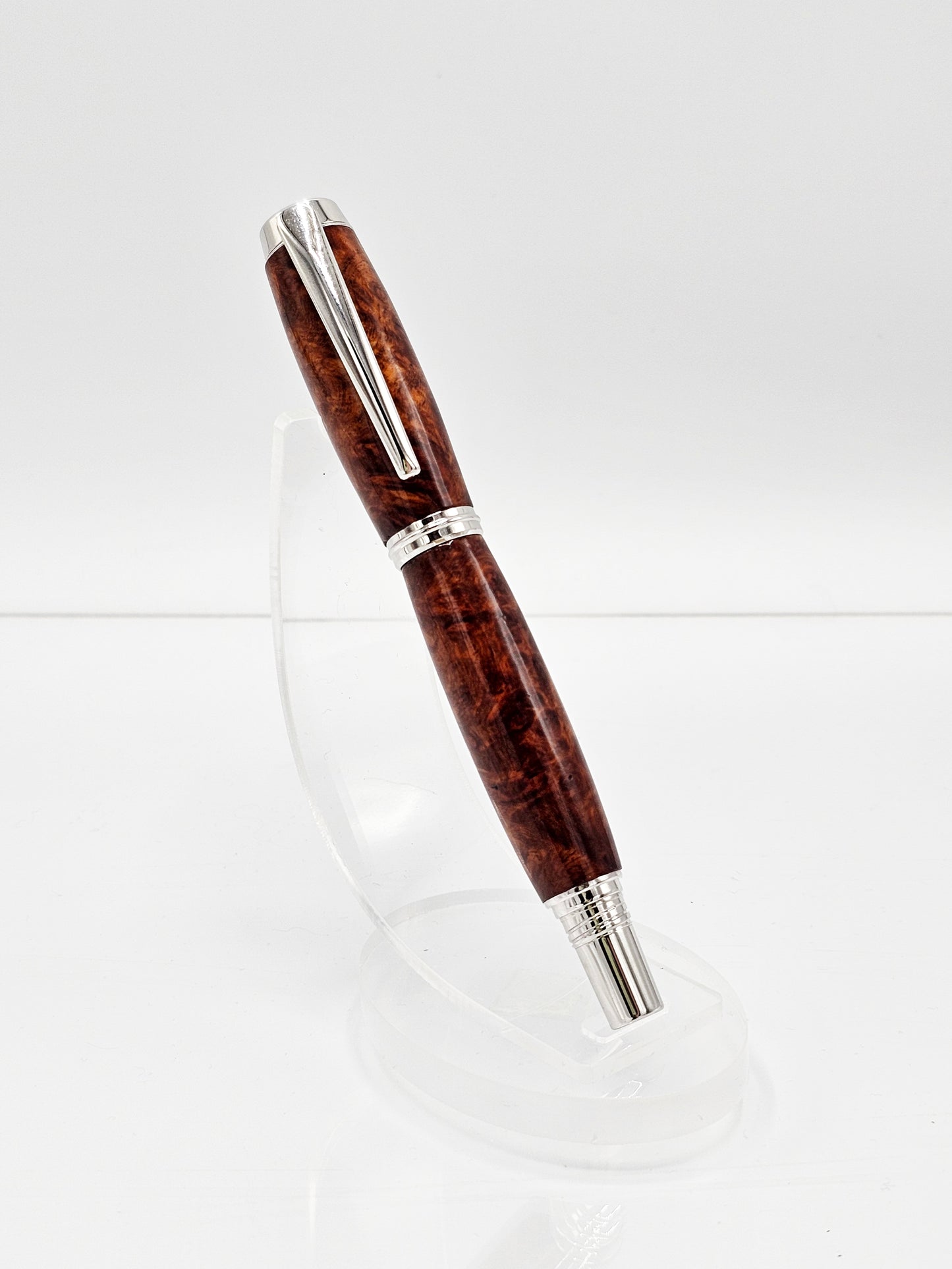 Prestige Executive Amboyna Burl Wood Rollerball Pen - Rhodium