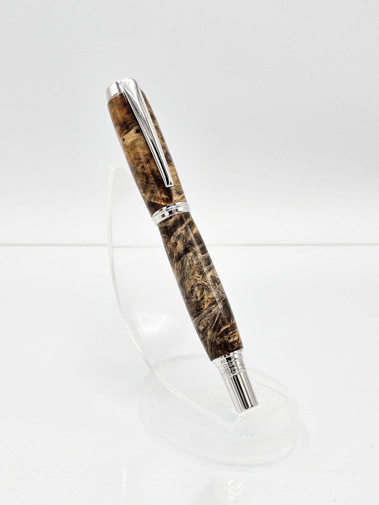 Prestige Executive buckeye burl wood rollerball pen - Rhodium