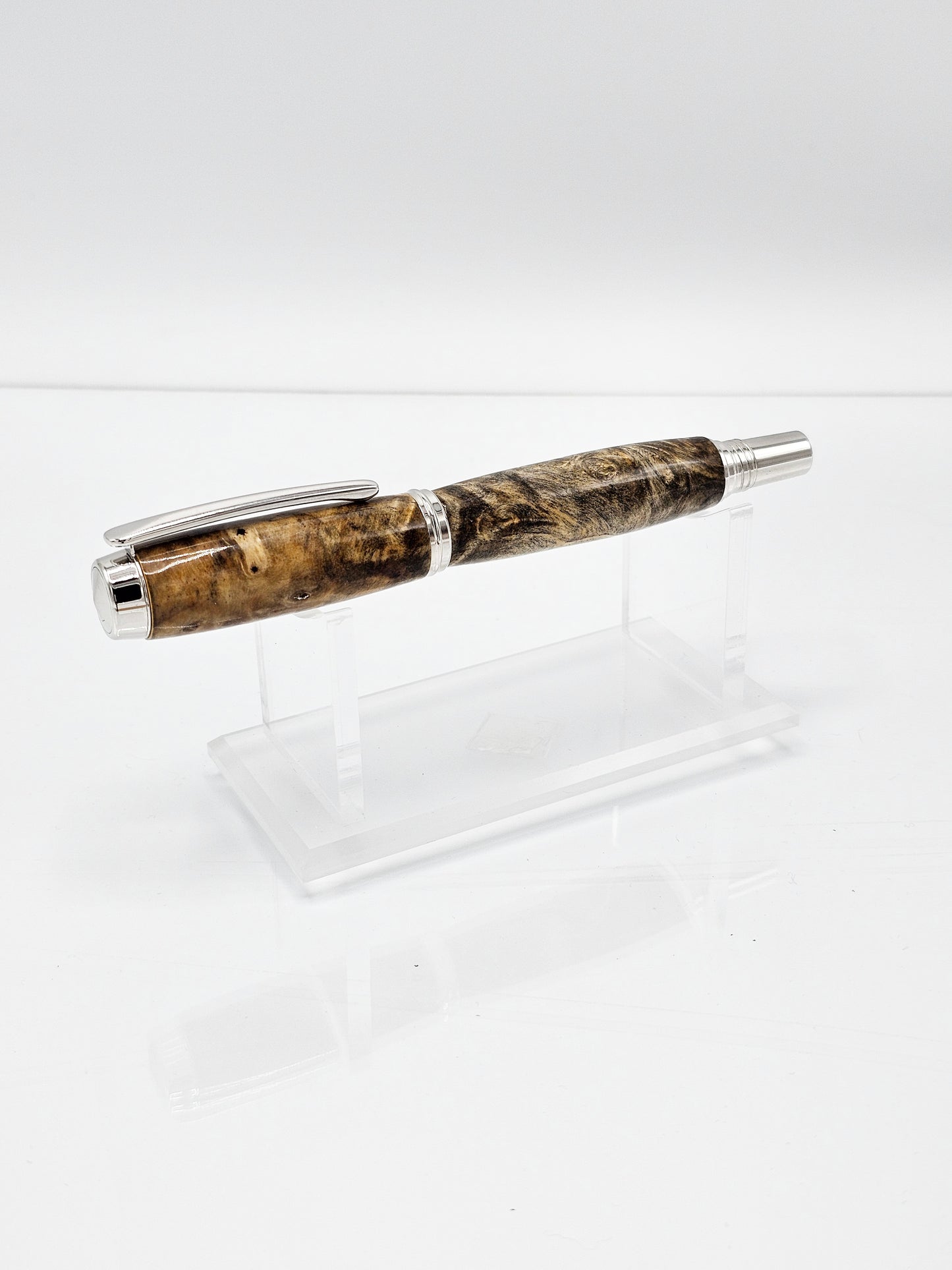 Prestige Executive buckeye burl wood rollerball pen - Rhodium