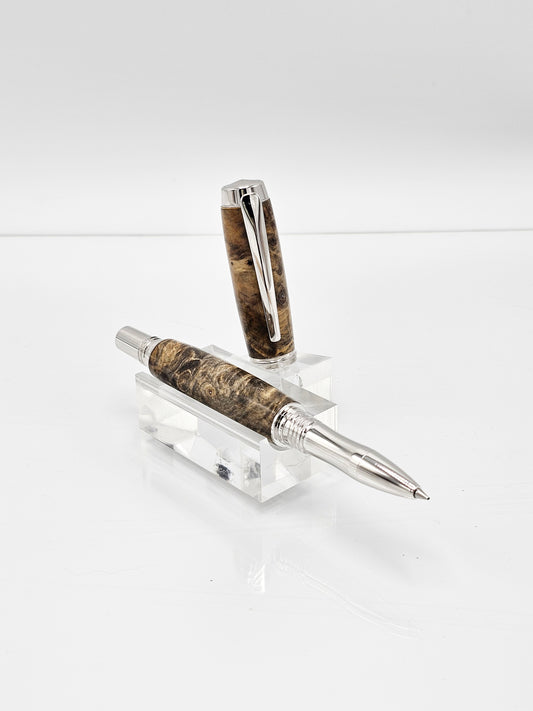 Prestige Executive buckeye burl wood rollerball pen - Rhodium