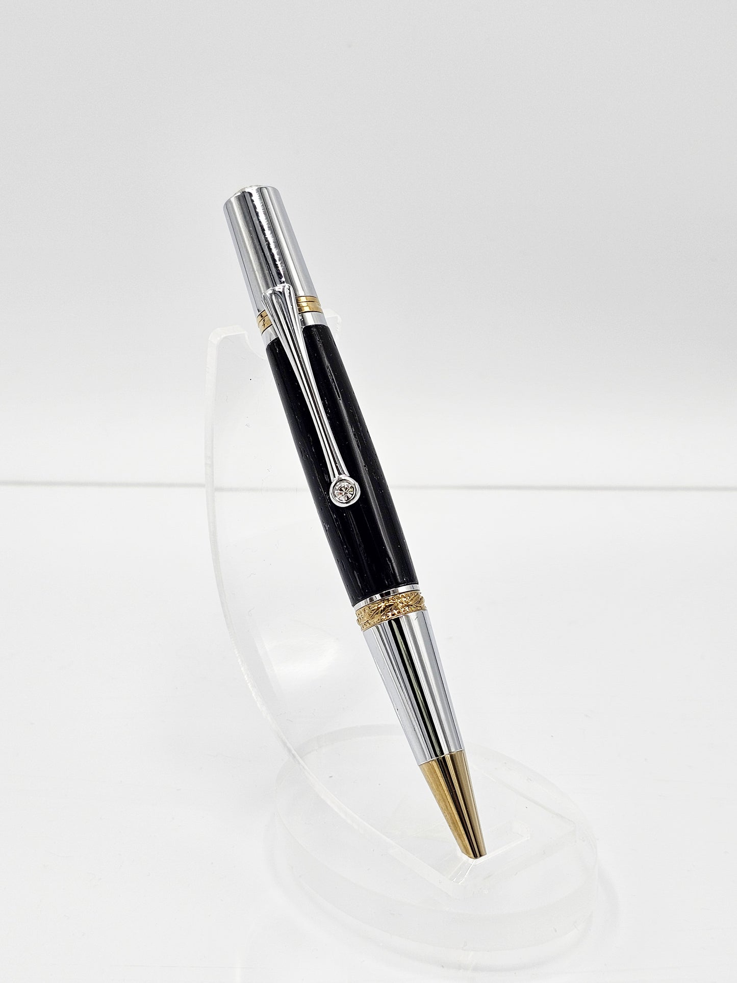 Signature Black Ancient Bog Oak Twist Ballpoint - Chrome + Gold Titanium