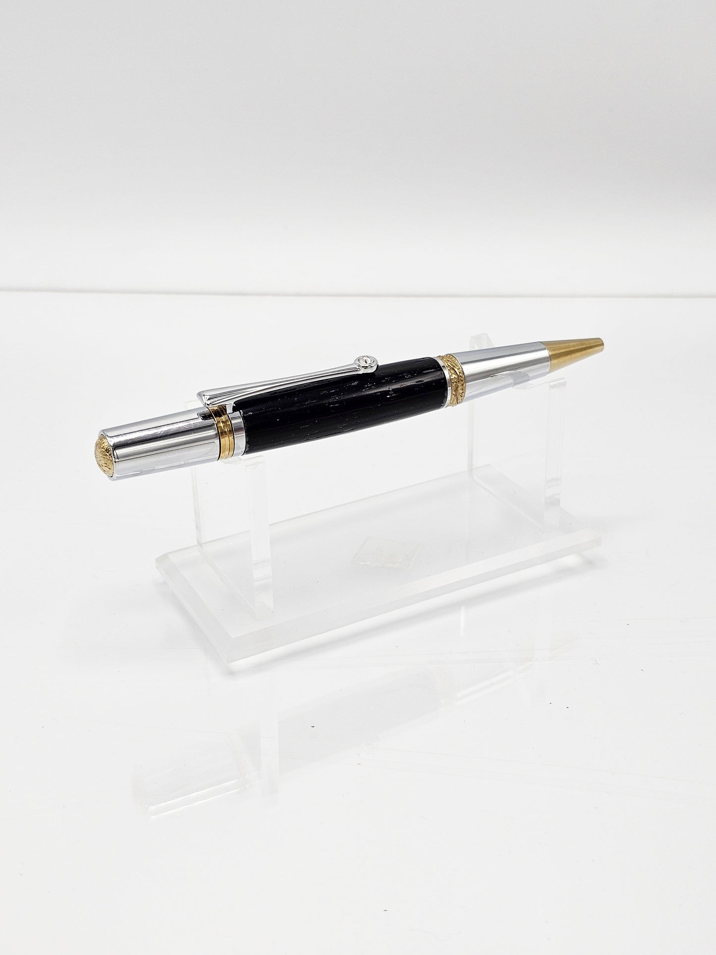 Signature Black Ancient Bog Oak Twist Ballpoint - Chrome + Gold Titanium