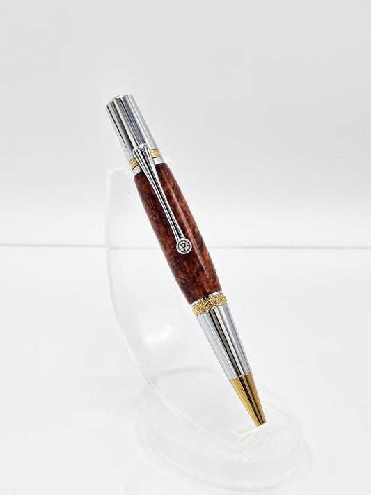 Signature Custom Exceptional Amboyna Burl Twist Ballpoint - Chrome + Gold Titanium