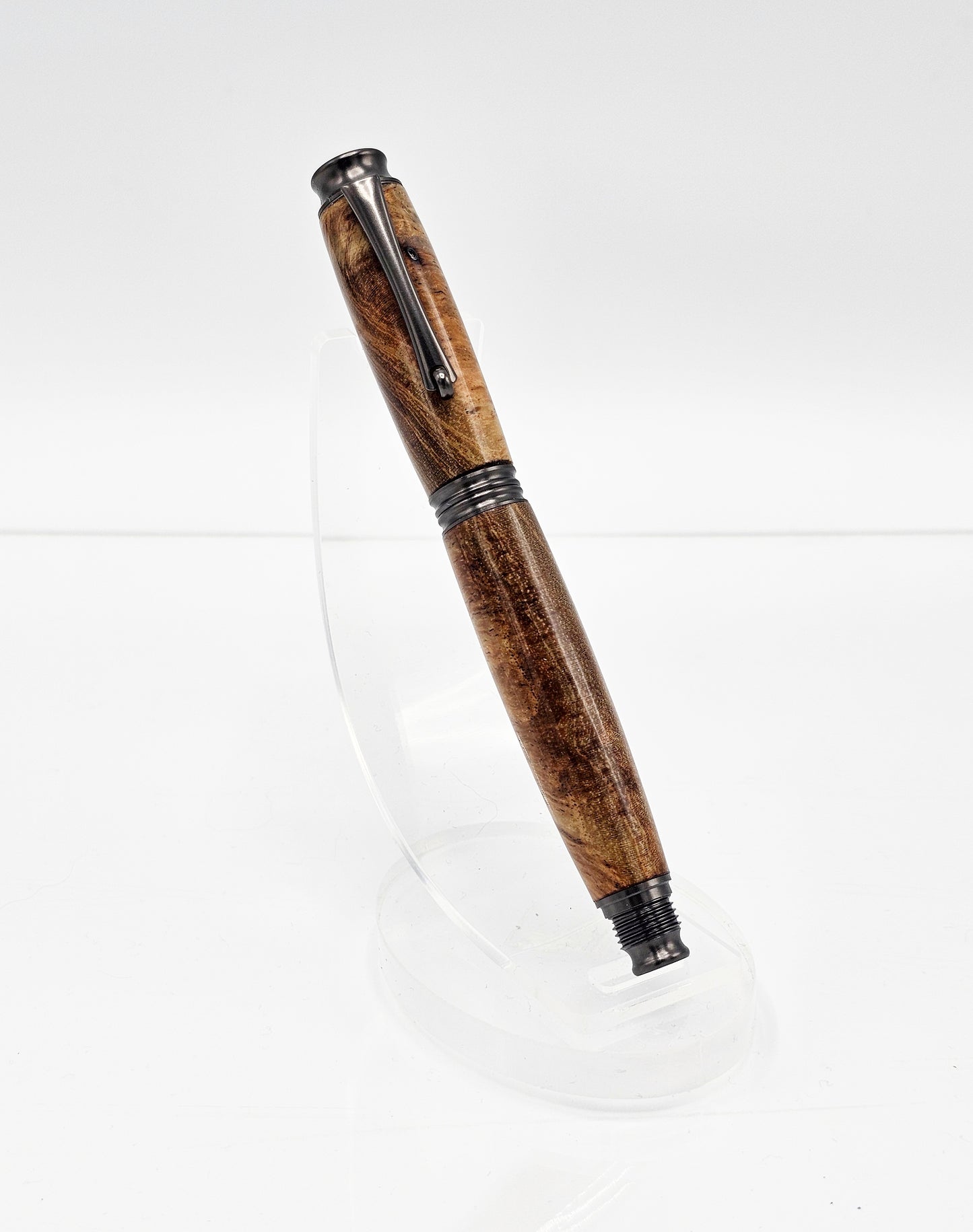 Viscount Teak Burl Wood Rollerball Pen - Black Mate Pearl